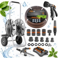 WÓZEK WĄŻ OGRODOWY 4-WARSTWOWY 1/2 50 M PISTOLET ZRASZACZ ZESTAW AKCESORIA