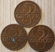 5 GR GROSZY 1939 ROK - ZESTAW 3 SZTUK - CIEKAWE STANY