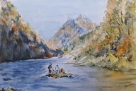 Akwarela Obraz Pejzaż Pieniny Spływ Dunajcem