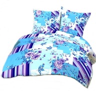 pościel bawełna lux 180x200 + 2x70x80 guzik B 225 hibiskus niebieski