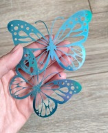 Motyle 3D Naklejki Niebieskie Morskie Turkus Mieniące Duże Okrągłe 12 szt