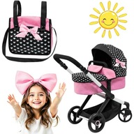 2w1 Wózek dla lalek combi czarno-różowy do 46 cm z torbą Bayer Design XEO