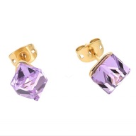 62732 Kolczyki 18K pozłacane 8 MM AMETHYST CUBE CRYSTAL Swarovski