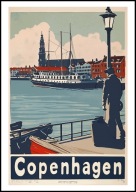 A2 KOLOROWY PLAKAT OBRAZ KOPENHAGA DANIA, COPENHAGEN, VINTAGE RETRO