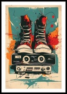 A2 PLAKAT MUZYCZNY MUZYKA MUSIC MIKSER WZMACNIACZ GŁOŚNIK TRAMPKI, RETRO