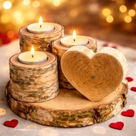Świecznik brzoza serce walentynkowy prezent naturalny 3x tealight unikat