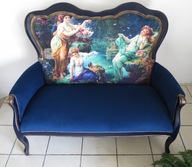 Piękna Granatowa Welurowa SOFA LUDWIKOWSKA