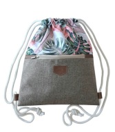 Worek plecak lniany w liście monstery HABILE design bag