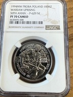 NIKIEL 100000 zł Powstanie Warszawskie 1994 NGC PF 70 MAX NOTA IDEAŁ RAR