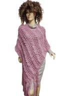 śliczne PONCZO Z FUTERKIEM frędzlami ANGORA WEŁNA