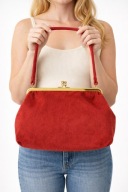 Torebka z biglem real vintage, torebka do ręki, styl retro, bordowa torebka