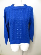 Sweter damski XS niebieski warkocze krój oversize obszerne warkocze