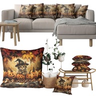 POSZEWKA NA PODUSZKĘ JESIENNA DEKORACYJNA 40X40 KOTEK HALLOWEEN