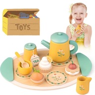 Drewniany zestaw herbaciany dla dzieci, dużo elementów - SUPER ZABAWA