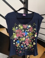 Granatowa bluzka w kwiaty Miren 40 L bawełna