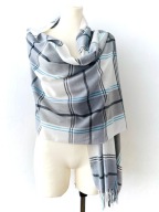 NOWY DAMSKI SZAL W KRATE BIALO SZARA 200 CM