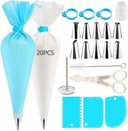 ZESTAW 42 AKCESORIÓW CUKIERNICZYCH – KOŃCÓWKI + WORKI + SKROBAKI +ORGANIZER