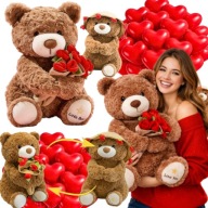 DUŻY MIŚ MISIEK PLUSZOWY NA WALENTYNKI z BUKIETEM TULIPANÓW PREZENT 25 cm