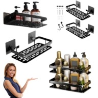 PÓŁKA ŁAZIENKOWA WISZĄCA METALOWA SAMOPRZYLEPNA CZARNA POD PRYSZNIC LOFT