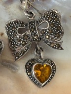 Kolczyki stare srebrne wiszące kokardy cytrynowy kamień