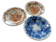 KOŁO FAJANS 3 MISECZKI RĘCZNIE MALOWANE MISKI KWIATY VINTAGE lata 70 PRL