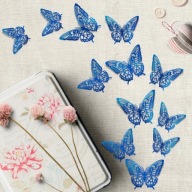 Motyle 3D Naklejki Granatowe Niebieskie Ażurowe Mieniące Witraże 12 szt