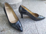 PETER KAISER nr 41,5/8UK eleganckie czarne lakierowane czółenka skóra