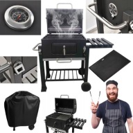 GRILL WĘGLOWY OGRODOWY DUŻY SOLIDNY ŻELIWNY RUSZT + PŁYTA ŻELIWNA TERMOMETR