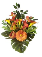 Bukiet cmentarz kalie piwonie gerbery pomarańcz