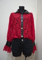 Koszula czerwona koronka Eco skóra złote guziki Rękaw dzwonek uni