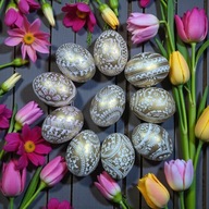 Pisanki kraszanki KURZE złote ręcznie drapane Wielkanoc 2026 ludowy folk