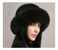 CZAPKA FUTRZANA CZARNA, TOCZEK KAPELUSZ z NATURALNEGO FUTRA LISA, NORKI