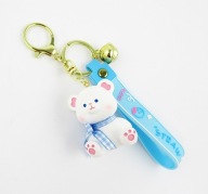 Brelok do torebki kluczy damski misiek biały łapki kokardka niebieska dzwon