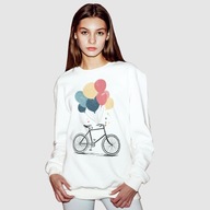 Biała Bluza XL Unisex z nadrukiem rowerka i balonów – swoboda i styl