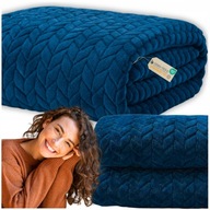 KOC NARZUTA 200X220 CM KAPA PLED TŁOCZONY JEDEŁKA GRANATOWY CIEPŁY MIĘKK