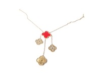 Naszyjnik Łańcuszek Czerwony Kwiat Koniczyna Cyrkonie Stal Chirurgiczna