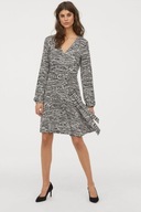H & M sukienka zebra panterka bufiaste rękawy midi kopertowa kokardka boho