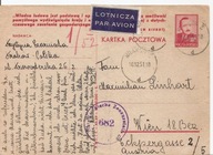 KRAKÓW -WIEDEŃ -karta Cp109 sygn.V -cenzura -lotnicza -obieg 1951 rok