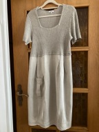 SUKIENKA DALIA LEN (L) BEŻ NATURALNY GÓRA Z DZIANINY LNIANEJ KIESZEŃ