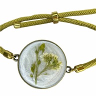 Bransoletka regulowana z prawdziwym kwiatem w żywicy – oczko 25 mm, złota