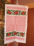 Makatka lniana z mtywem kwiatowym z okresu PRL - 68,5cm x 41cm- bdb