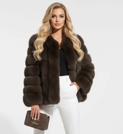 Futro naturalne z lisa czekoladowe eleganckie BASIC długie r. 3XL