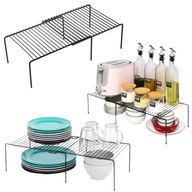 PÓŁKA NA KUBKI TALERZE METALOWA ROZSUWANA ORGANIZER DO KUCHNI STOJAK CZARNY