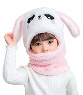 DZIECIĘCA CZAPKA KOMINIARKA KRÓLICZEK Z USZKAMI POLAROWA CIEPŁA BIAŁORÓŻOWA