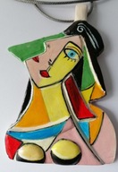 Twarz kobiety- wisior w stylu kubistycznym , glina ręcznie malowana