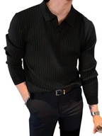 Sweter Męski z Kołnierzykiem Polo V-Neck – Stylowy - Czarny