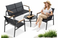 Zestaw mebli ogrodowych metal 4el sofa stolik 2 fotele czarny