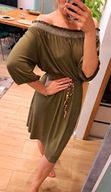 Nowa Bodyflirt sukienka khaki z odkrytymi ramionami r. 48/50