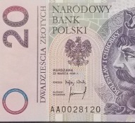 20 zł 1994 AA PMG 66 pierwsza seria 20 złotych 1994 ser AA UNC PMG 66