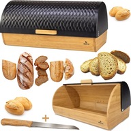 CHLEBAK POJEMNIK BAMBUSOWY NA PIECZYWO BUŁKI DUŻY DREWNIANY CZARNY + NÓŻ